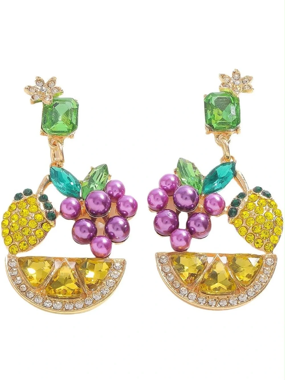 Anthropologie Multi-Color Fruit Drop Earrings (Green, Yellow, Purple)